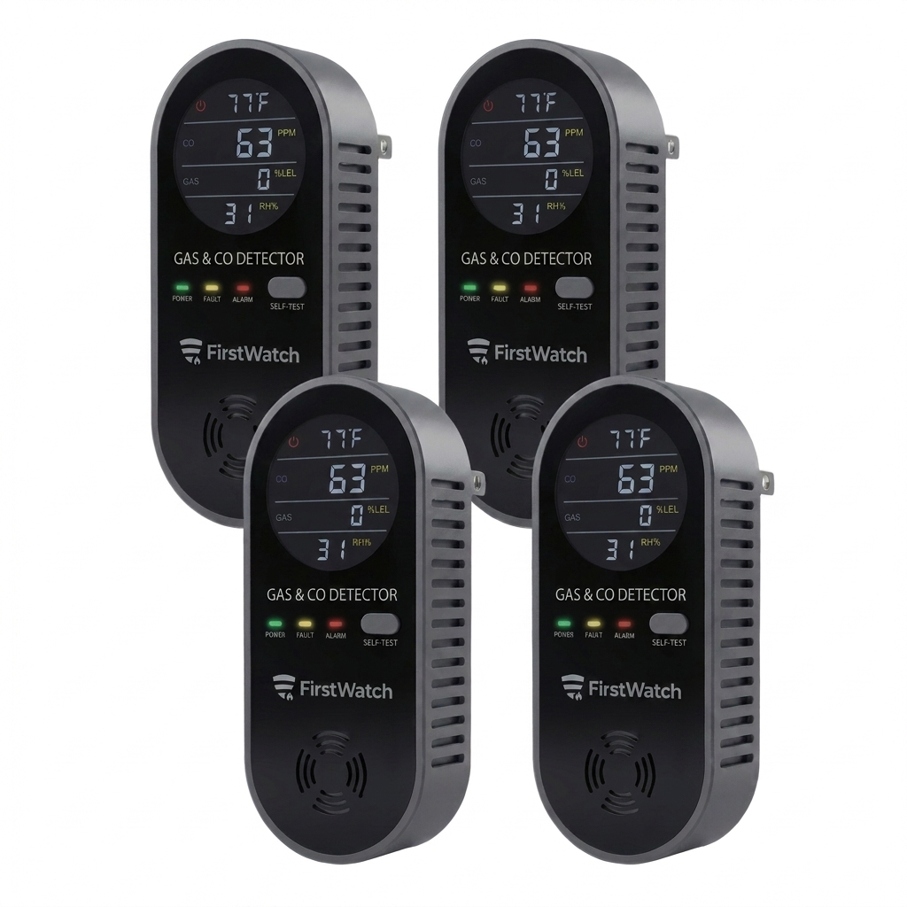 First Watch Carbon Monoxide & Gas Detector - 4 Pack